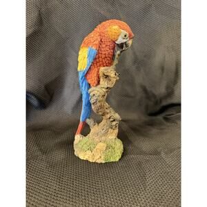Decorative Resin Scarlet Macaw Parrot Figurine Perched on a Tree Branch